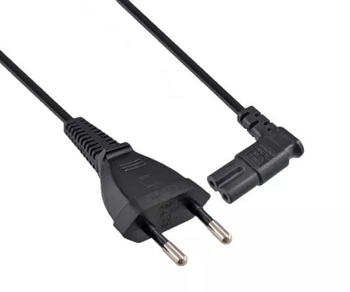 Úhlový síťový kabel typ C-C7, 0,75 mm², Euro zástrčka/IEC 60320-C7, VDE, černý, krabice DINIC, délka 2,00 m